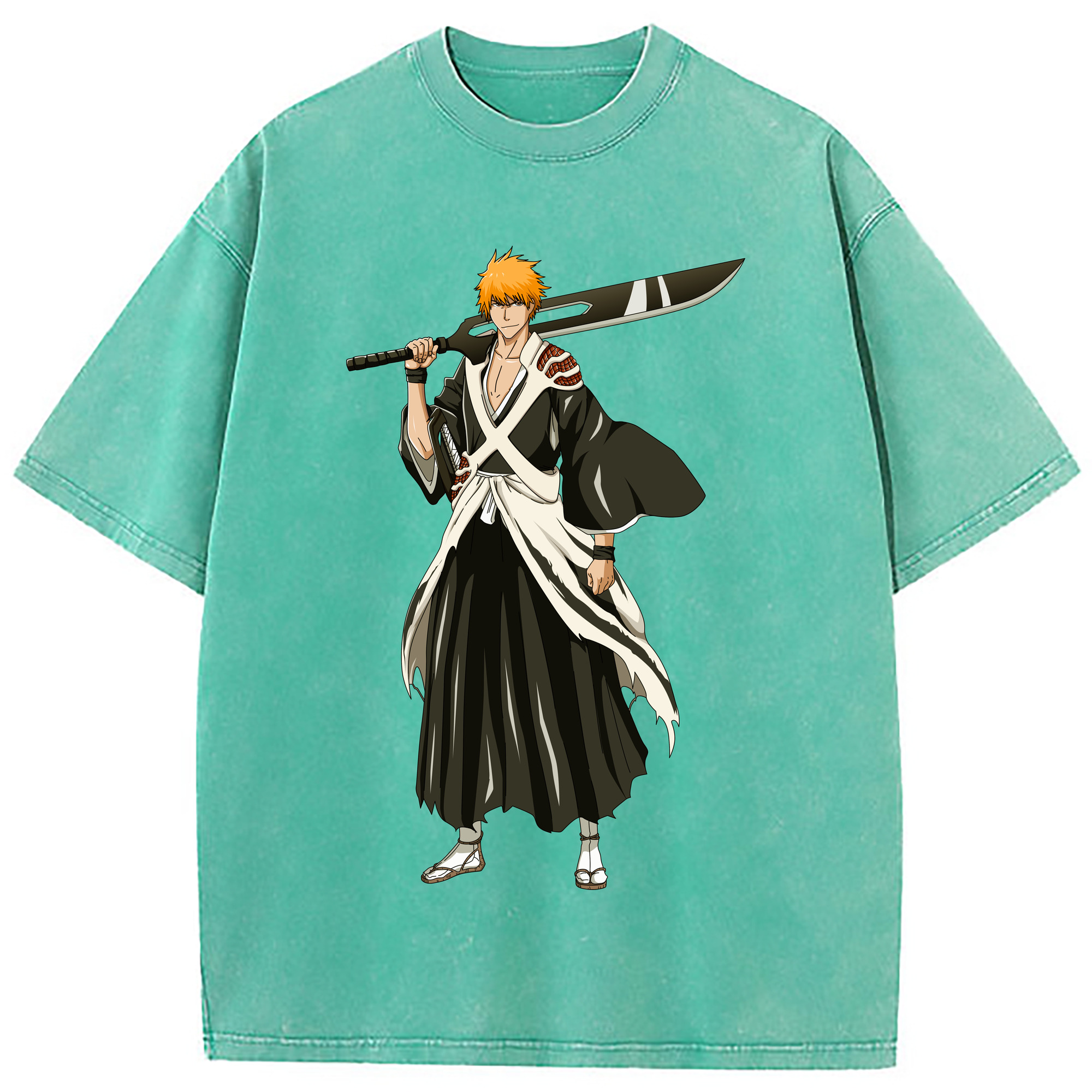 （画像用） ブリーチ 黒崎一護（くろさき いちご）BLEACH Kurosaki Ichigo 綿100% ヴィンテージ風 半袖Tシャツ（フロントプリント）